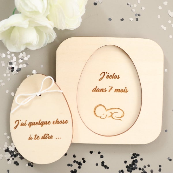 Coffret surprise en bois Oeuf pour annonce personnalisée grossesse bébé naissance, Demande parrain marraine baptême