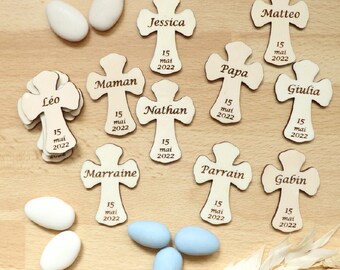 Wooden cross place marker for Baptism Communion Profession of faith, Party table decoration