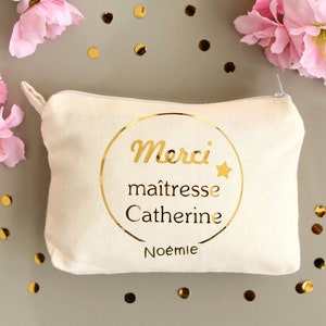 Pochette Porte-monnaie MERCI maîtresse or étoile personnalisable, Cadeau maîtresse maître nounou atsem