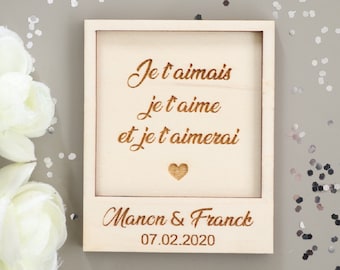Carte en bois gravé avec texte de votre choix, Cadeau couple St Valentin Fête des mères