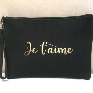 Black pencil case with wrist strap “I love you”, Mother&#39;s Day gift, Valentine&#39;s Day, mom, granny, godmother...