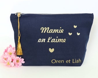 Trousse “Mamie on t’aime” pompon et cœurs personnalisable / Cadeau fête des mères, des grands-mères