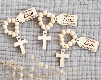 Personalized Mini Rosary Wooden Pocket Rosaries, Wooden Cross Pendant, Baptism Communion Confirmation, Guest Favor Gift