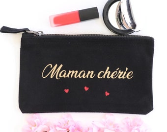 Trousse pochette cœurs rouges personnalisable / Cadeau fête des mères, des grands-mères