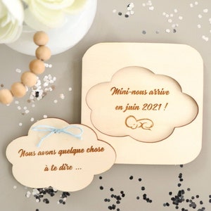 Coffret surprise en bois Nuage pour annonce personnalisée grossesse bébé naissance, Demande parrain marraine baptême personalisée