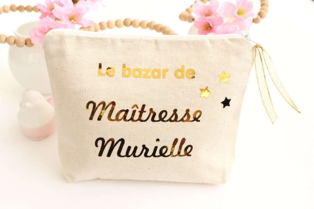 Trousse Pochette Le Bazar de Maîtresse Étoiles Personnalisable, Cadeau Maitresse, Maitre, Nounou, Fi