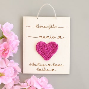 Carte en bois à personnaliser coeur au crochet, Fête des mères, Fête des grands mères image 3