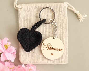 Wooden keychain first name Heart crochet color of your choice