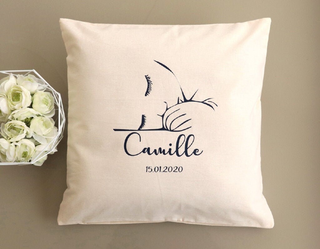 Coussin Nouveau-Né Personnalisable avec Prénom et Date de Naissance