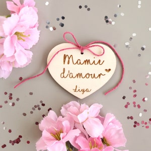Carte en bois à personnaliser coeur au crochet, Fête des mères, Fête des grands mères image 7