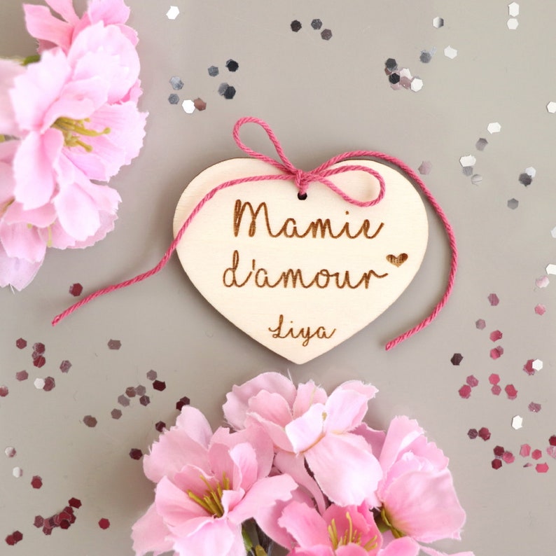 Carte en bois à personnaliser coeur au crochet, Fête des mères, Fête des grands mères image 7