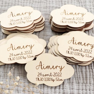 Faire-part de Naissance en bois Nuage personnalisable / Annonce bébé, Carte naissance arrivée bébé