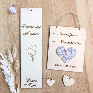 Carte en bois à personnaliser coeur au crochet, Fête des mères, Fête des grands mères image 9