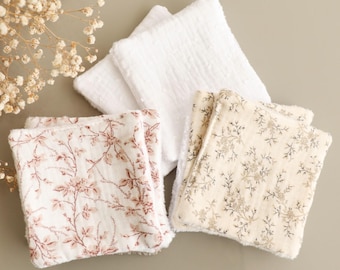 Washable cotton bamboo sponge wipe, flower or plumetis or Liberty fabric, reusable, makeup remover, baby care