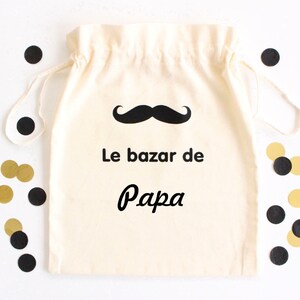 Pochon sac Moustache "Le bazar de" personnalisable, Cadeau homme papa Saint Valentin Fête des pères Grand-père