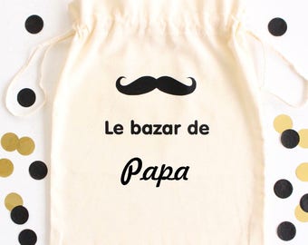 Sacchetto portaoggetti "Le bazar de" personalizzabile con baffi, regalo per uomo, papà, San Valentino, festa del papà, nonno