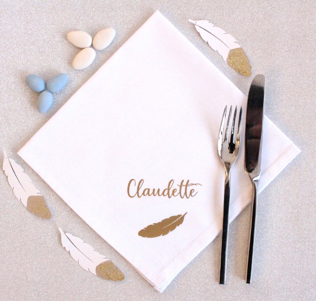 Serviette de Table Coupes Champagne Personnalisable avec Un Prénom