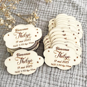 Faire-part de Naissance en bois Nuage personnalisable / Annonce bébé, Carte naissance arrivée bébé