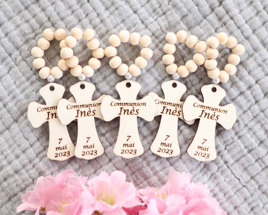 Mini Chapelet De Baptême En Ivoire - Perles Acryliques Avec Croix - Cadeau Baptême, Baby Shower, Mariage - 4x12,5 Cm - 11