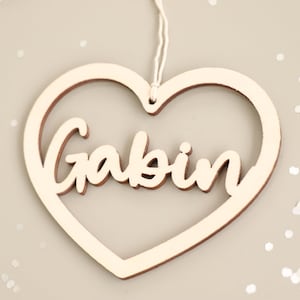 Suspension cœur en bois avec prénom Étiquette personnalisée Cadeau couple St Valentin Fête des mères