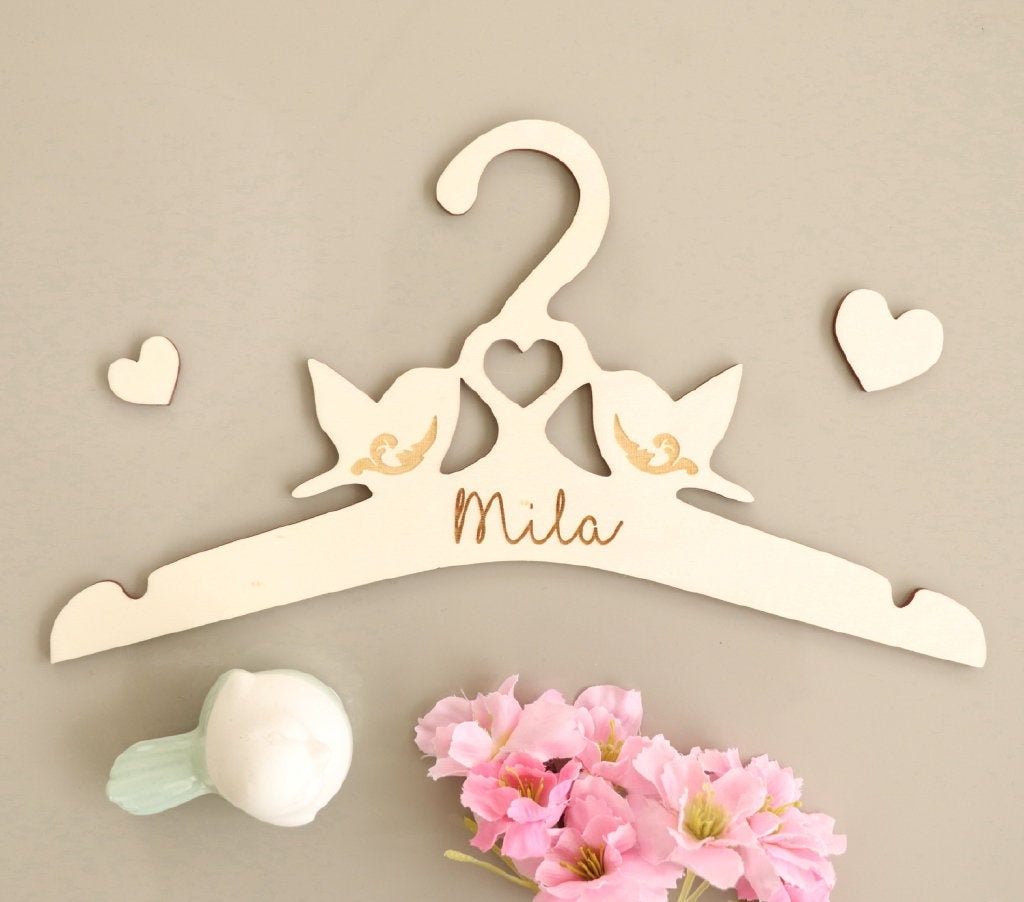 Cintre Bébé en Bois Personnalisé Oiseaux Cadeau Naissance Baby Shower