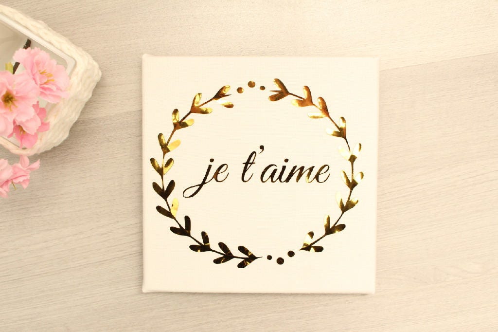 Cadre Je T'aime Couronne Blanc et Or Décoration Maison Chambre