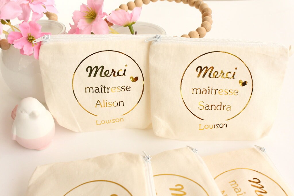 Nuenen Set Regalo ATSEM: Trousse In Tela E Portachiavi 'Pour La Plus Gentille Des ATSEM' Per Ringraziare Maestre E Assistenti