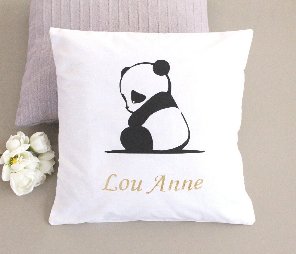Coussin Blanc Panda Personnalisé avec Un Prénom