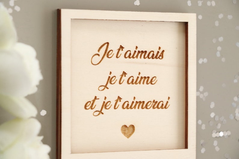 Carte en bois gravé avec texte de votre choix, Cadeau couple St Valentin Fête des mères image 3