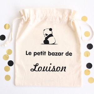 Pochon sac Panda « Le petit bazar de » personnalisable, Cadeau naissance bébé anniversaire Baby shower, Accessoires bébé