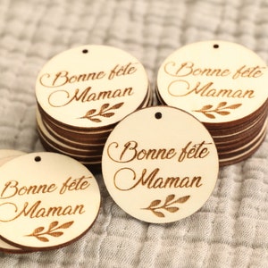 Étiquette en bois personnalisée 4cm 'Bonne fête' 'Joyeux anniversaire' pour vos cadeaux Fête des mères pères mamies Anniversaire Retraite