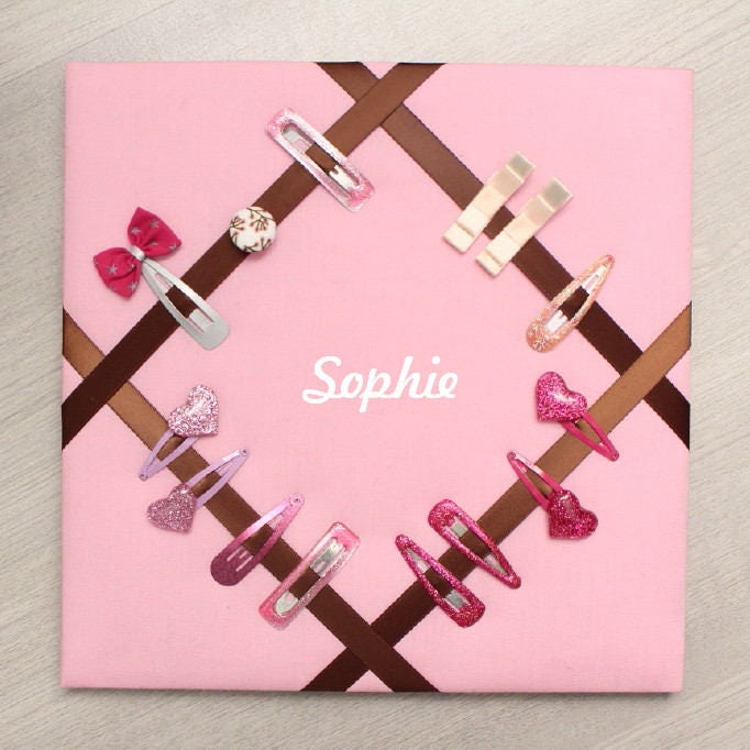 Cadre Porte Barrettes Rose et Marron Personnalisable Cadeau Fille Bébé Naissance Anniversaire