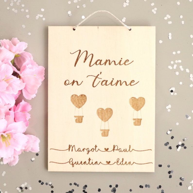 Carte en bois à personnaliser coeur au crochet, Fête des mères, Fête des grands mères image 10