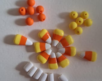 Candy Corn Bead Set: Handmade Halloween Jewelry Making Supplies