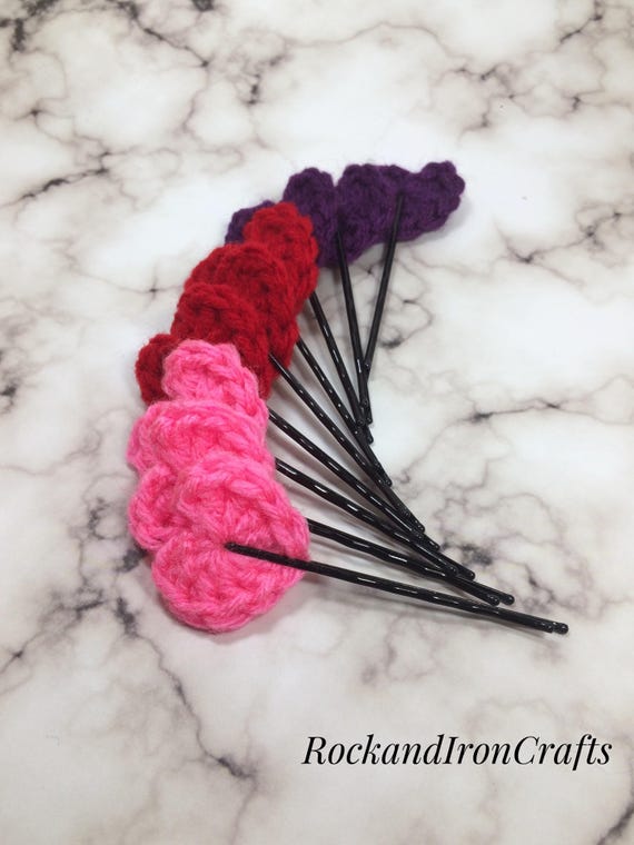 Valentines Day Heart Hair Clip Set Crochet Hair Pins Red Etsy