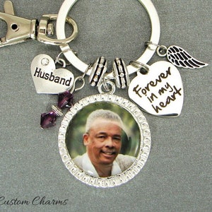 Husband Memorial Photo Charm Key Chain, Personalized Birthstone, Sympathy Gift, Forever In My Heart, Sympathy Gift For Wife, Loss Of Husband
