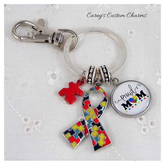 Autismo Conciencia Cinta de Plata del Encanto KEYRING LLAVERO Puzzle Joyería