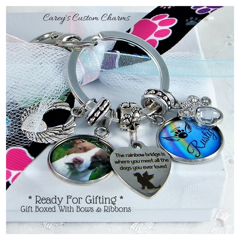 Personalised Rainbow Bridge Cat//Dog//Pet Loss Memorial Key//Bag Charm