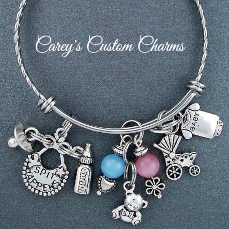 New Baby Charm Bracelet for Mommy to Be Adjustable Bangle Etsy