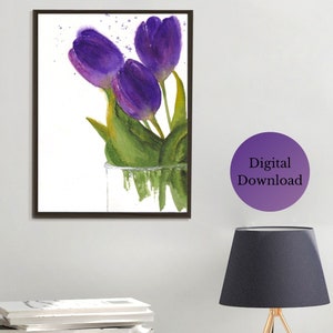 Purple Tulips | Digital floral print | Floral Wall art | | Printable Wall Art | INSTANT DOWNLOAD | Room decor| Watercolor art print |