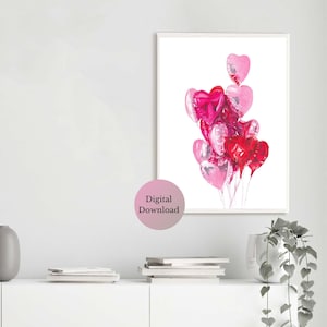 Aquarell Herzen Kunstdruck | Valentinstag Wanddekor | Sofortiger digitaler Download | romantische druckbare Kunst | Liebe Herz Wandkunst