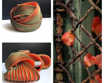 Orange and green silk shibori ribbon. 0.32 yards (30 cm).