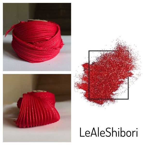 Red Shibori ribbon. 30 cm, 0,32 yards of satin silk shibori with gold glitter