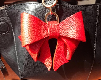 Leather Droopy Bow Keychain, Best Friend Gift, Matching Style Purse Charm, Personalized Lovely Bow Keyring, Handmade Leather Bag Accessories