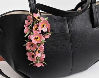 Forget Me Not Flowers Charm, Leather Flower Charm, Forget Me Not Bag Charm, Dainty Flower Charm, Flower Keyring