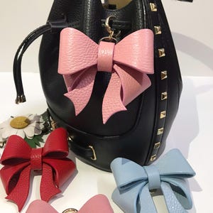 Colorful Leather Bow Keychain, Girlfriend Gift, Personalized Lovely Bow Keyring, Bag Charm Accessories, Handmade Leather Bow Purse Charm