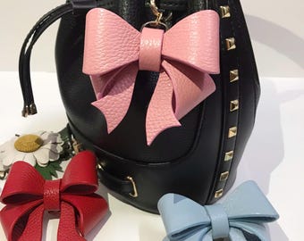Colorful Leather Bow Keychain, Girlfriend Gift, Personalized Lovely Bow Keyring, Bag Charm Accessories, Handmade Leather Bow Purse Charm