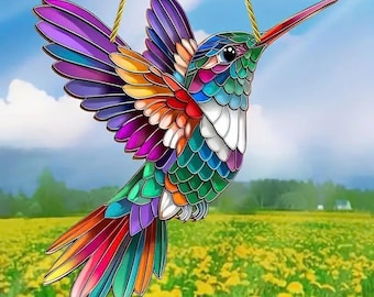 Hummingbird Stained Glass Suncatcher - Handmade Bird Art Glass, Vibrant Window Décor Gift for Her, Glass Window Art, Garden Room Decor