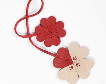 Four-Leaf Clover HandBag Charm, Cute Handbag Accessories, Leather Bag Charm, Heart Keychain for Women, Valentine's Day Gift