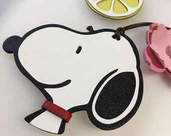 Handmade Leather Snoopy Keychain, Handmade Leather Keychain, Snoopy Purse Charm, Leather Bag Charm, Bag Charm Accessories, Cartoon Dog Charm